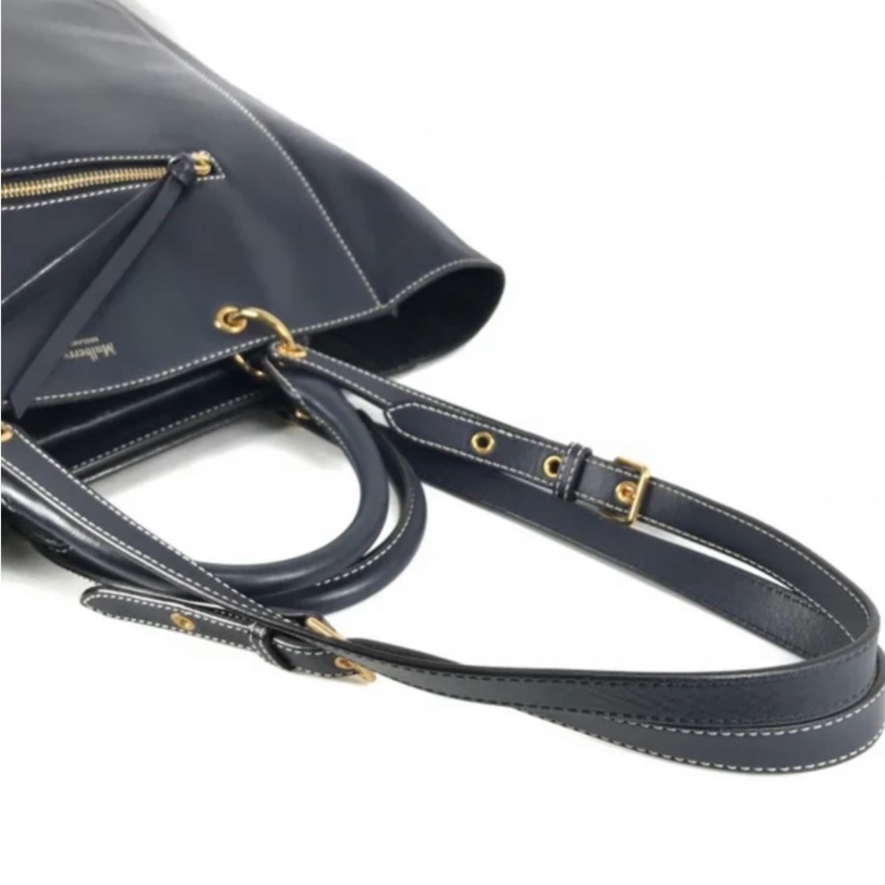 Mulberry Blue Leather Tote Bag with Gold Accents - Picture 10 of 11